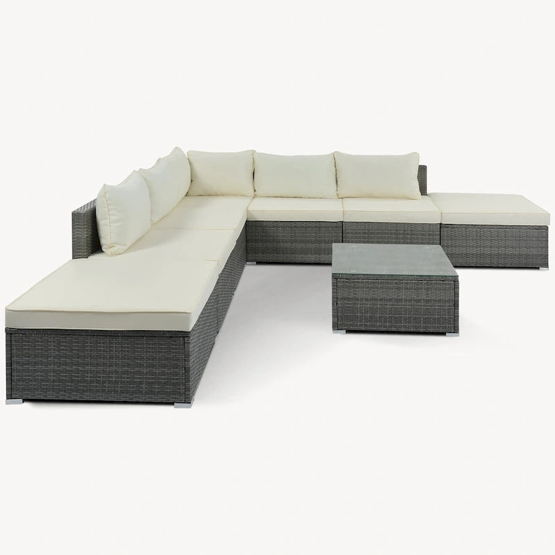 Ensemble de canapé d'angle d'extérieur en résine tressée 8 pièces avec table basse et coussins