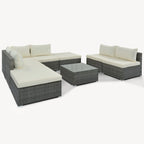 Ensemble de canapé d'angle d'extérieur en résine tressée 8 pièces avec table basse et coussins