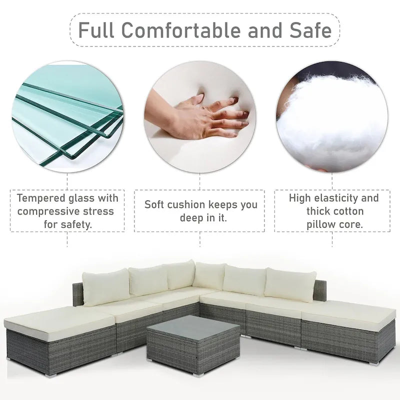 Ensemble de canapé d'angle d'extérieur en résine tressée 8 pièces avec table basse et coussins