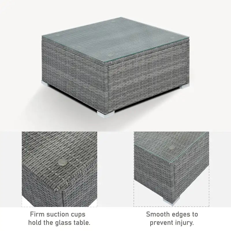 Ensemble de canapé d'angle d'extérieur en résine tressée 8 pièces avec table basse et coussins