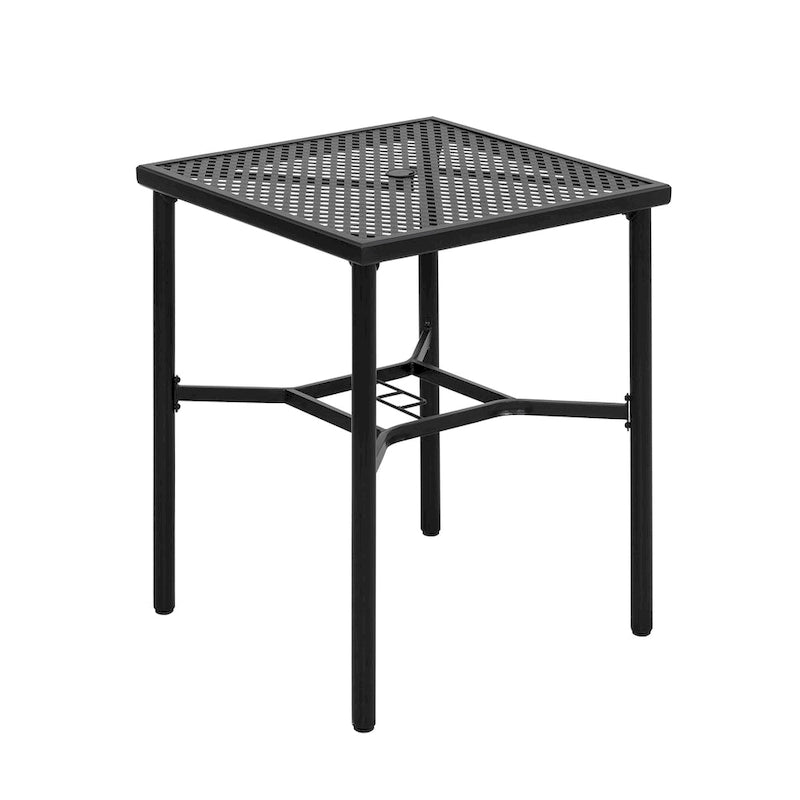 Table de bar carrée d'extérieur de 71 cm (28 pouces) avec plateau en maille et trou pour parasol de 4 cm (1,57 pouce).
