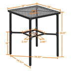 Table de bar carrée d'extérieur de 71 cm (28 pouces) avec plateau en maille et trou pour parasol de 4 cm (1,57 pouce).