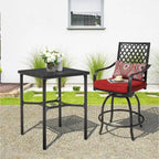 Table de bar carrée d'extérieur de 71 cm (28 pouces) avec plateau en maille et trou pour parasol de 4 cm (1,57 pouce).
