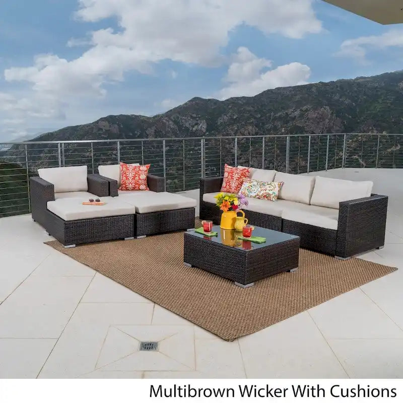 Ensemble de canapés d'angle d'extérieur en résine tressée 8 pièces Santa Rosa avec coussins par Christopher Knight Home