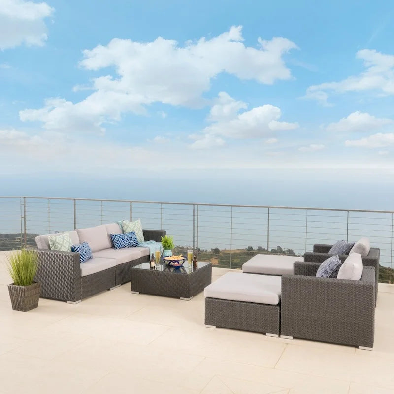 Ensemble de canapés d'angle d'extérieur en résine tressée 8 pièces Santa Rosa avec coussins par Christopher Knight Home