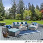 Ensemble de canapés d'angle d'extérieur en résine tressée 8 pièces Santa Rosa avec coussins par Christopher Knight Home