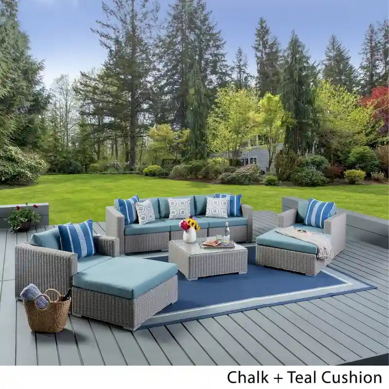 Ensemble de canapés d'angle d'extérieur en résine tressée 8 pièces Santa Rosa avec coussins par Christopher Knight Home