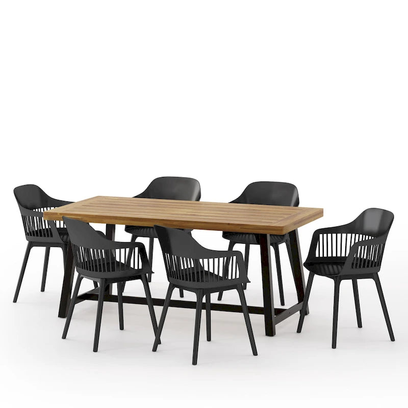Ensemble de salle à manger d'extérieur Dahlia en bois et résine, 7 pièces, par Christopher Knight Home