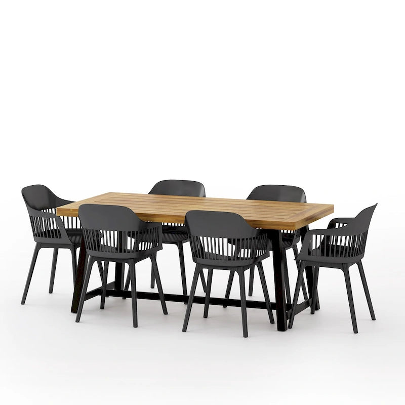 Ensemble de salle à manger d'extérieur Dahlia en bois et résine, 7 pièces, par Christopher Knight Home