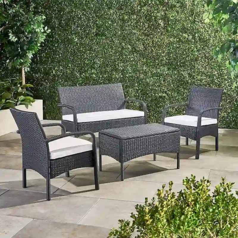 Ensemble de conversation 4 pièces en résine tressée Cordoba avec coussins, par Christopher Knight Home