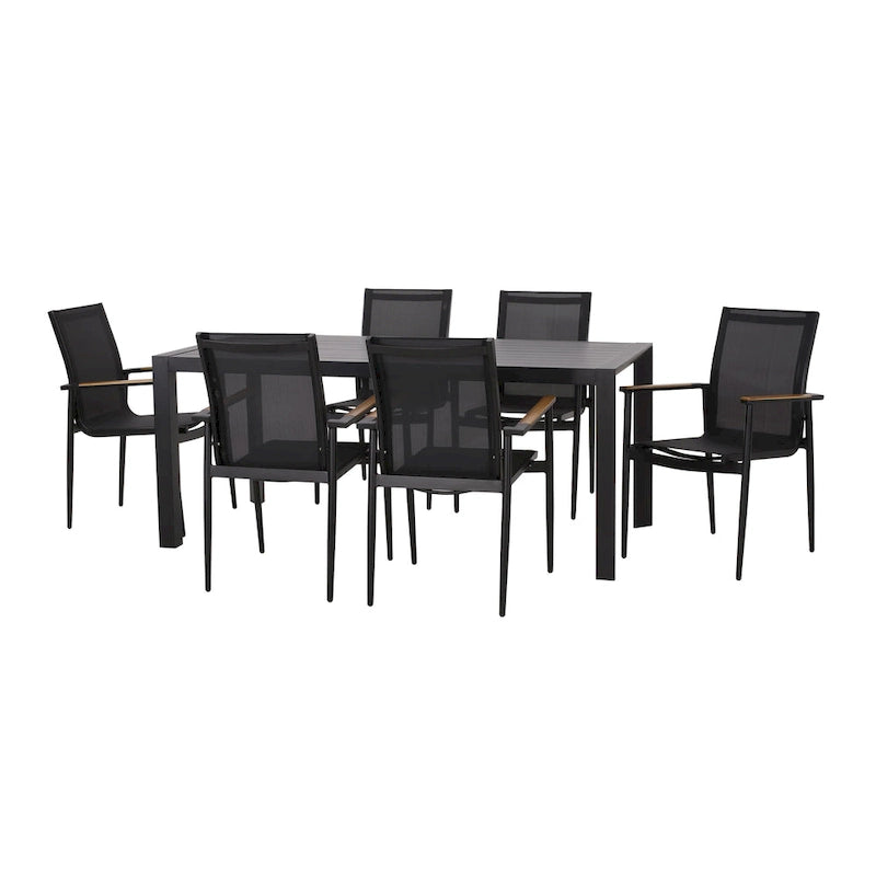 Ensemble de salle à manger d'extérieur Naop en maille et aluminium, 7 pièces, par Christopher Knight Home