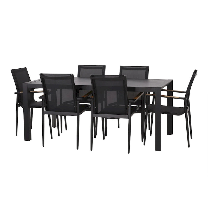 Ensemble de salle à manger d'extérieur Naop en maille et aluminium, 7 pièces, par Christopher Knight Home