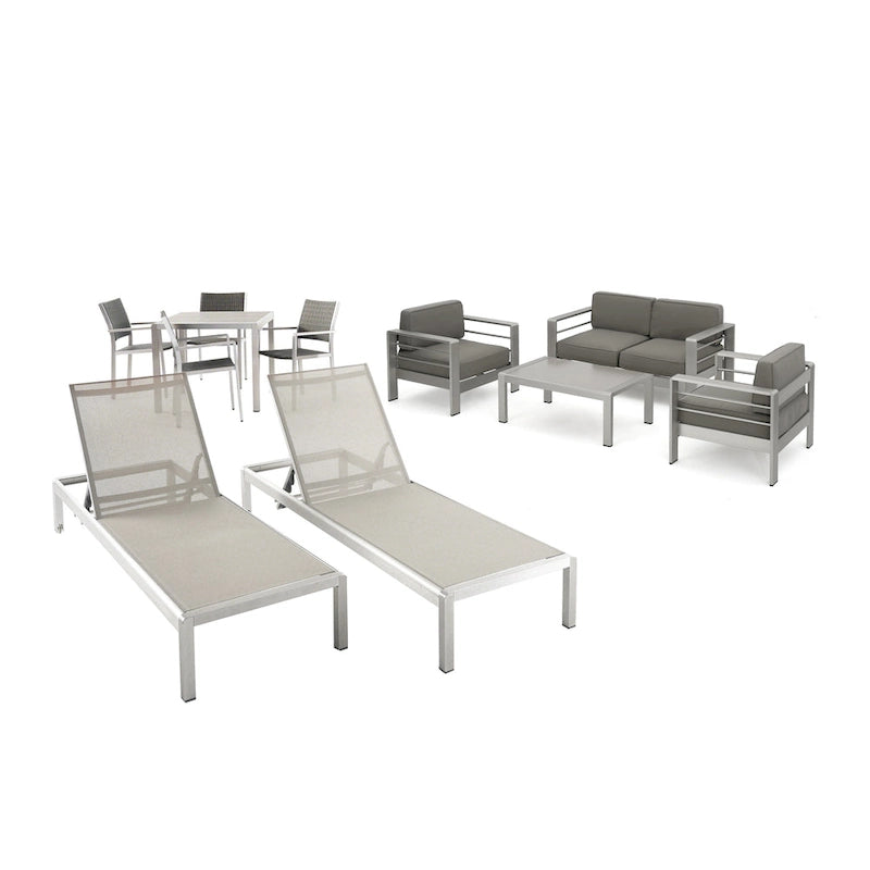 Cape Coral Outdoor Dining Set + Conversation Set + Chaise Lounges + Coffee Table by Christopher Knight Home