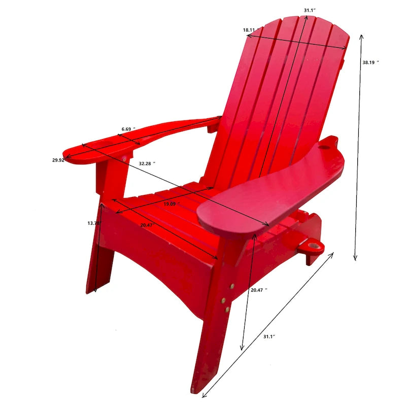 Chaise Adirondack en bois avec trou pour parasol