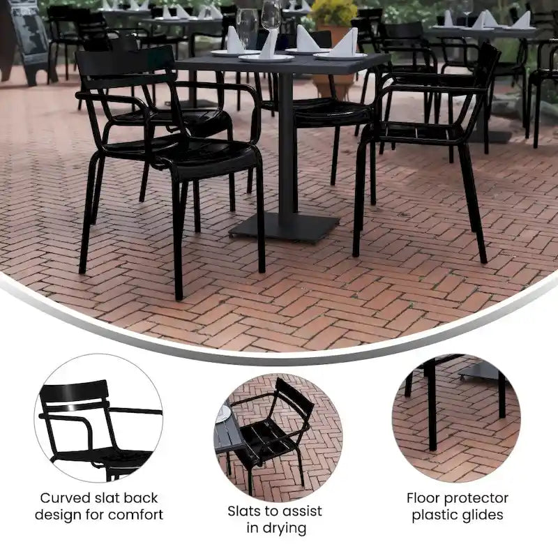 Chaise empilable moderne en acier à 2 lattes de qualité commerciale pour intérieur/extérieur