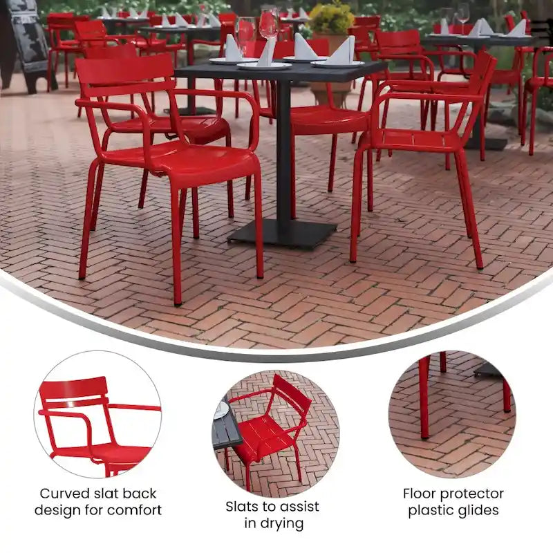 Chaise empilable moderne en acier à 2 lattes de qualité commerciale pour intérieur/extérieur