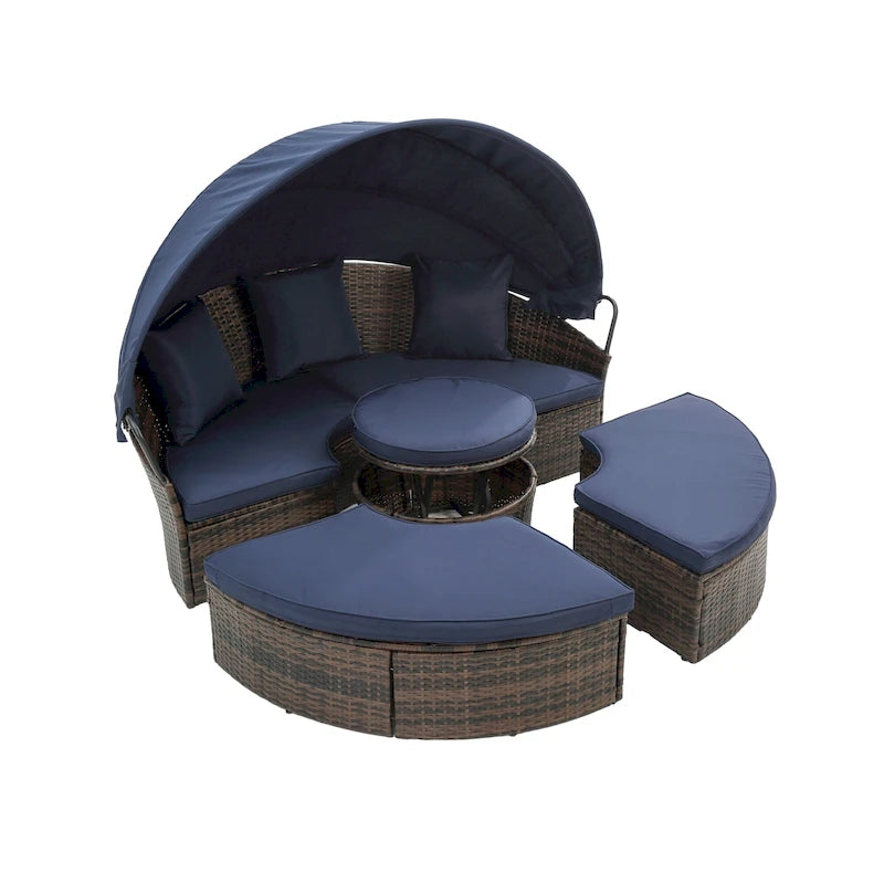 Canapé d'angle rectangulaire/rond en rotin/osier d'extérieur HOMEFUN avec coussins et auvent rétractable