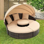 Canapé d'angle rectangulaire/rond en rotin/osier d'extérieur HOMEFUN avec coussins et auvent rétractable