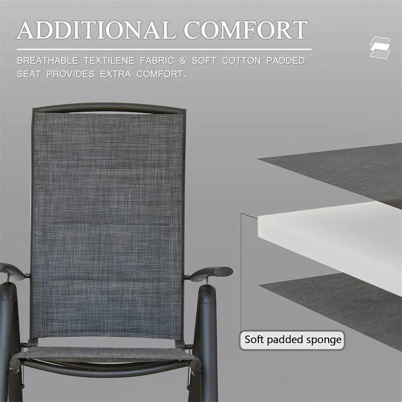 Fauteuil de jardin inclinable pliant 2 pièces en aluminium avec dossier réglable