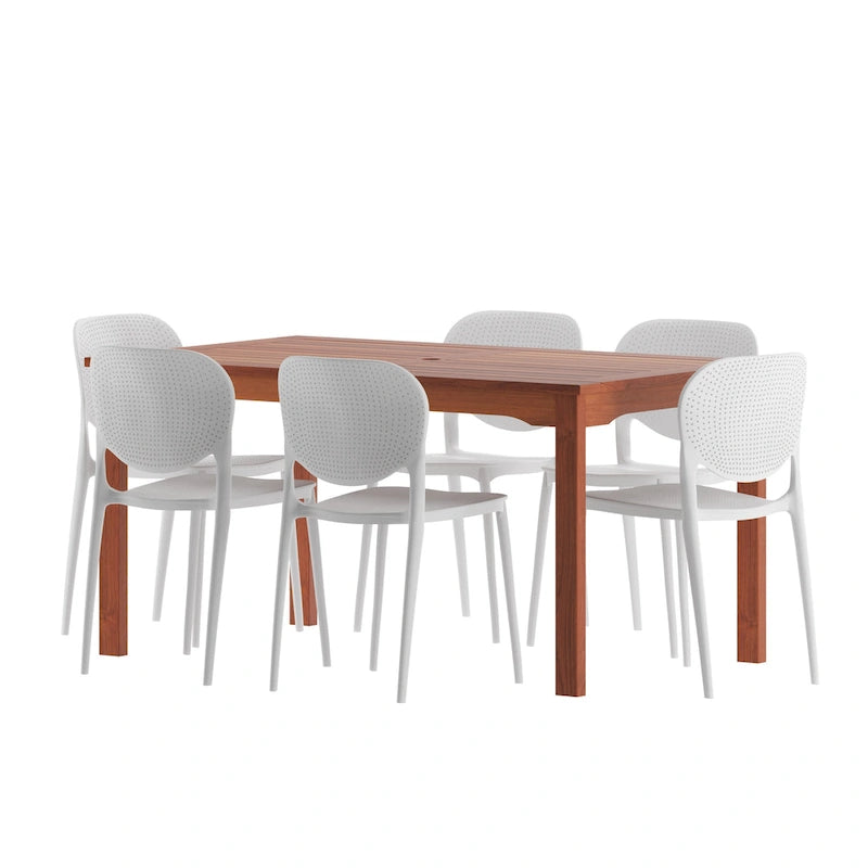 Ensemble de salle à manger d'extérieur 7 pièces Amazonia Dante - Chaises blanches