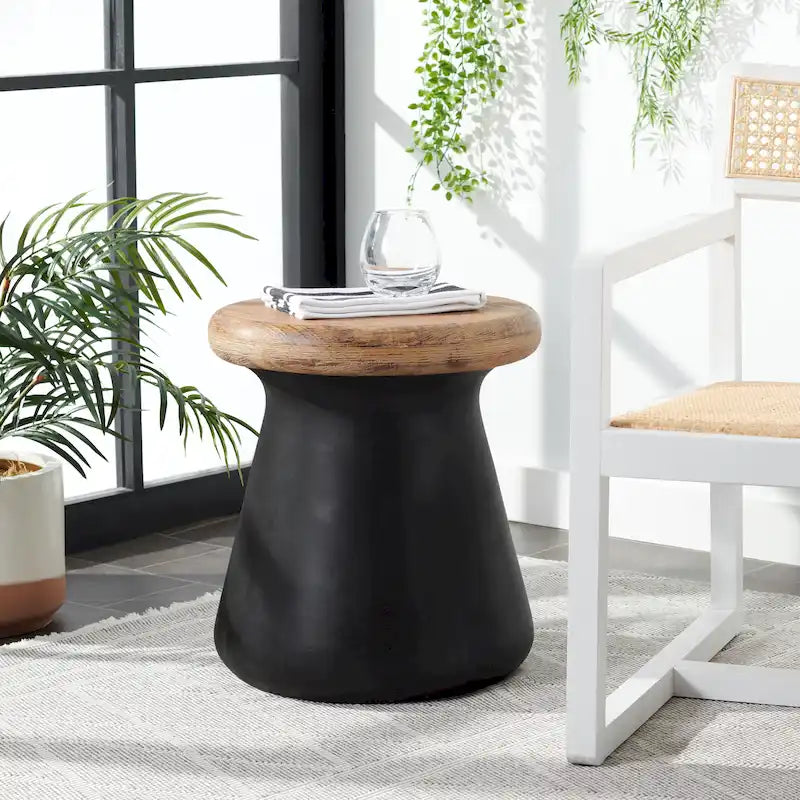 Table d'appoint ronde moderne en béton noir SAFAVIEH Muriele pour intérieur/extérieur - 42 cm (L) x 42 cm (l) x 46 cm (H) - 43 cm (L) x 43 cm (P) x 46 cm (H)