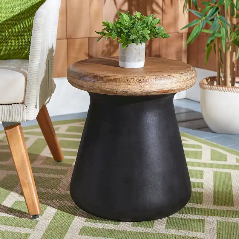 Table d'appoint ronde moderne en béton noir SAFAVIEH Muriele pour intérieur/extérieur - 42 cm (L) x 42 cm (l) x 46 cm (H) - 43 cm (L) x 43 cm (P) x 46 cm (H)