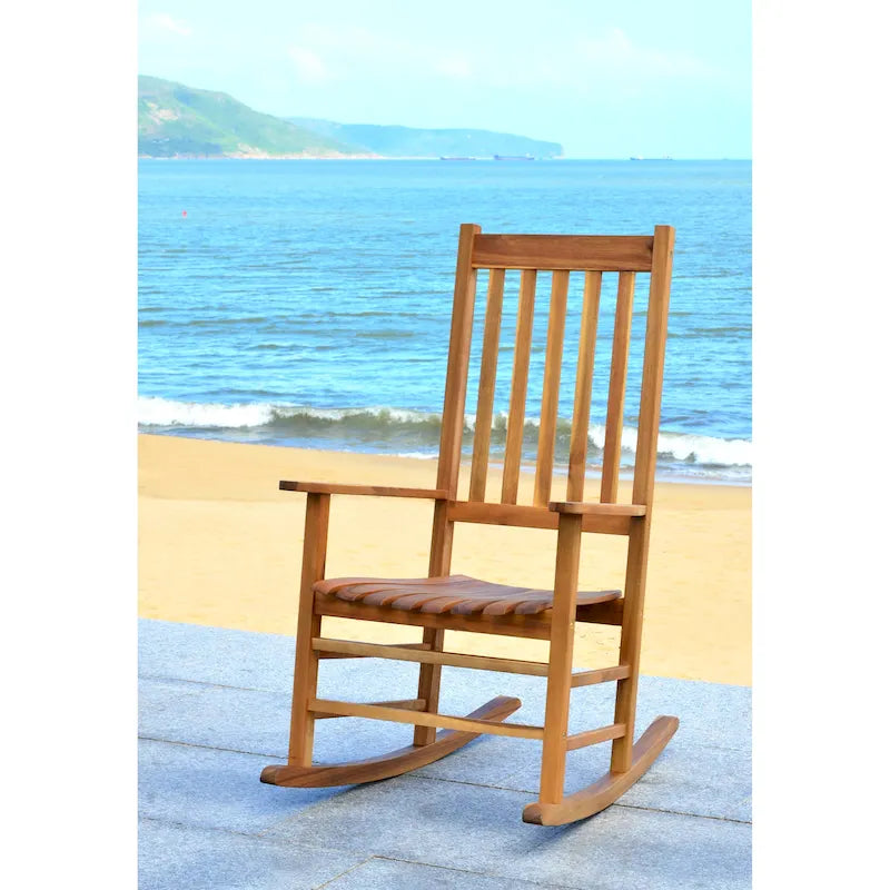 Fauteuil à bascule d'extérieur SAFAVIEH Marilijn en bois d'acacia - 66 cm (L) x 114 cm (P) x 86 cm (H)