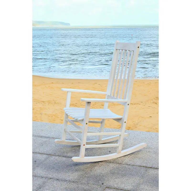 Fauteuil à bascule d'extérieur SAFAVIEH Marilijn en bois d'acacia - 66 cm (L) x 114 cm (P) x 86 cm (H)