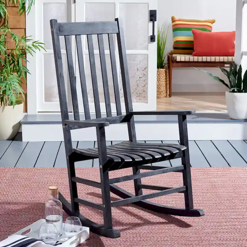 Fauteuil à bascule d'extérieur SAFAVIEH Marilijn en bois d'acacia - 66 cm (L) x 114 cm (P) x 86 cm (H)