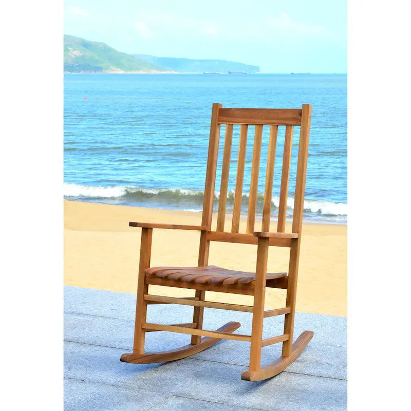 Fauteuil à bascule d'extérieur SAFAVIEH Marilijn en bois d'acacia - 66 cm (L) x 114 cm (P) x 86 cm (H)
