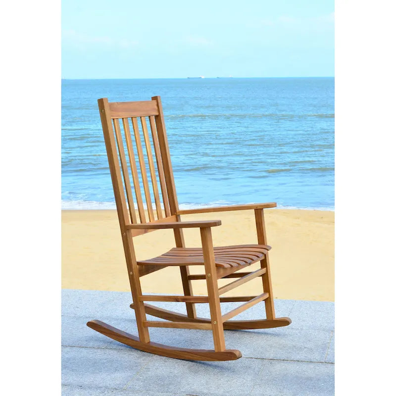 Fauteuil à bascule d'extérieur SAFAVIEH Marilijn en bois d'acacia - 66 cm (L) x 114 cm (P) x 86 cm (H)