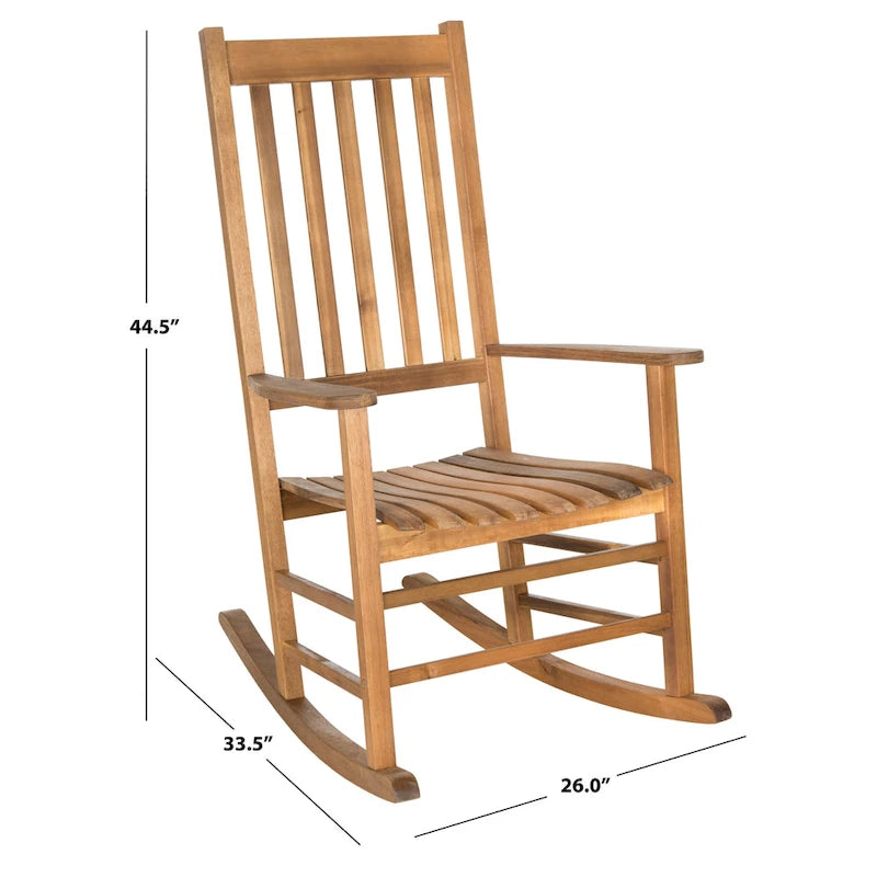 Fauteuil à bascule d'extérieur SAFAVIEH Marilijn en bois d'acacia - 66 cm (L) x 114 cm (P) x 86 cm (H)