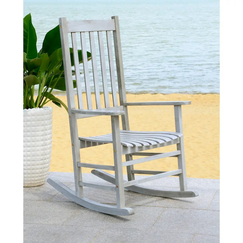 Fauteuil à bascule d'extérieur SAFAVIEH Marilijn en bois d'acacia - 66 cm (L) x 114 cm (P) x 86 cm (H)