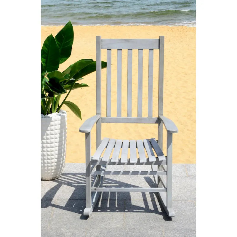 Fauteuil à bascule d'extérieur SAFAVIEH Marilijn en bois d'acacia - 66 cm (L) x 114 cm (P) x 86 cm (H)