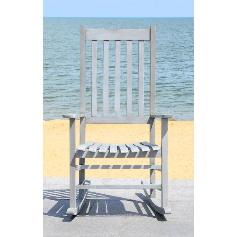 Fauteuil à bascule d'extérieur SAFAVIEH Marilijn en bois d'acacia - 66 cm (L) x 114 cm (P) x 86 cm (H)