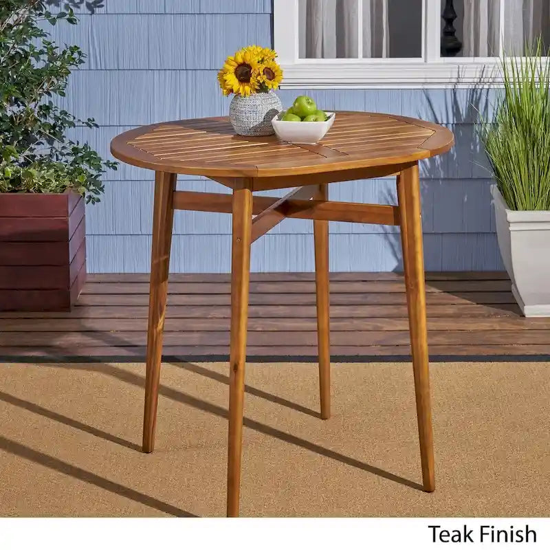 Table de bar d'extérieur rustique Stamford en bois d'acacia avec plateau à lattes, par Christopher Knight Home - 101 cm (L) x 77,5 cm (l) x 101 cm (H)