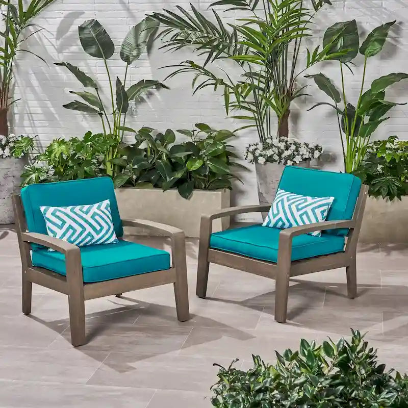 Fauteuils club d'extérieur en bois d'acacia Grenada avec coussins (lot de 2) par Christopher Knight Home