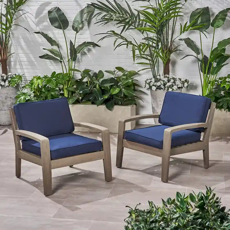 Fauteuils club d'extérieur en bois d'acacia Grenada avec coussins (lot de 2) par Christopher Knight Home