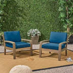 Fauteuils club d'extérieur en bois d'acacia Grenada avec coussins (lot de 2) par Christopher Knight Home