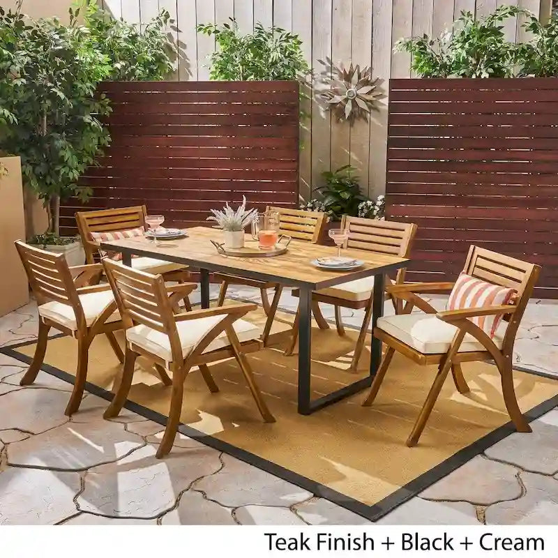 Ensemble de salle à manger d'extérieur rectangulaire 6 places Lovell en bois d'acacia par Christopher Knight Home