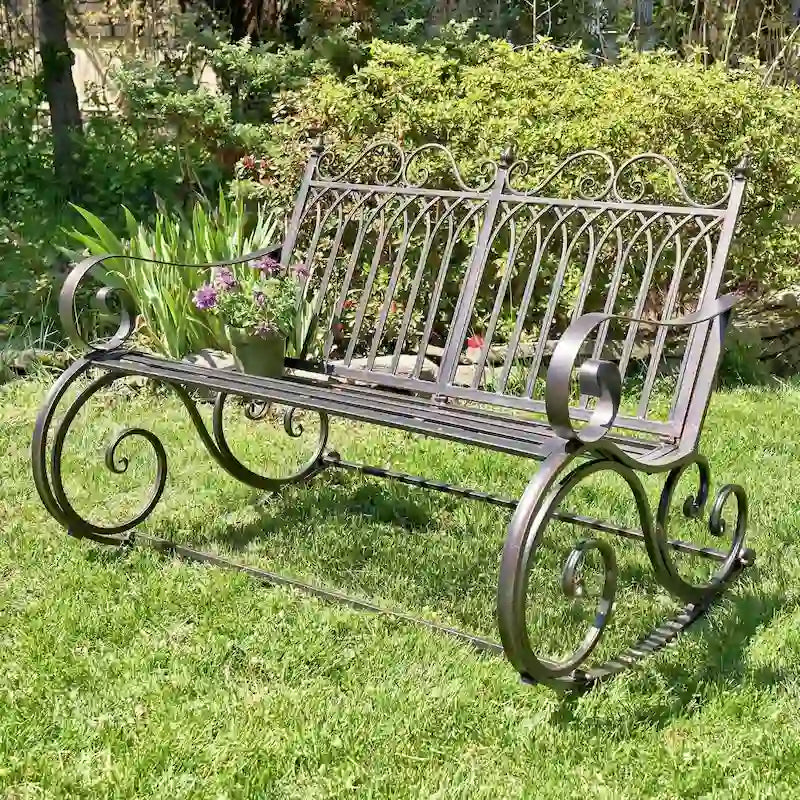 Banc de jardin à bascule en fer Tatiana, finition bronze antique