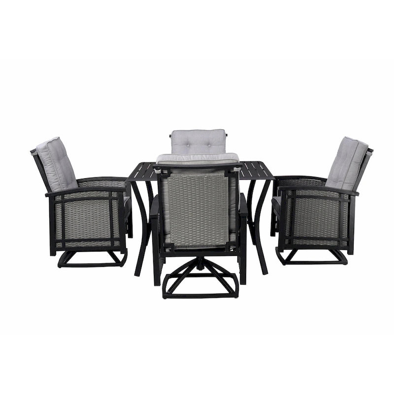 Ensemble de salle à manger d'extérieur Palmetto pivotant à bascule 5 pièces en aluminium et osier avec coussins - Non disponible