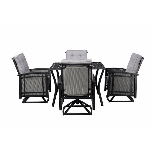 Ensemble de salle à manger d'extérieur Palmetto pivotant à bascule 5 pièces en aluminium et osier avec coussins - Non disponible