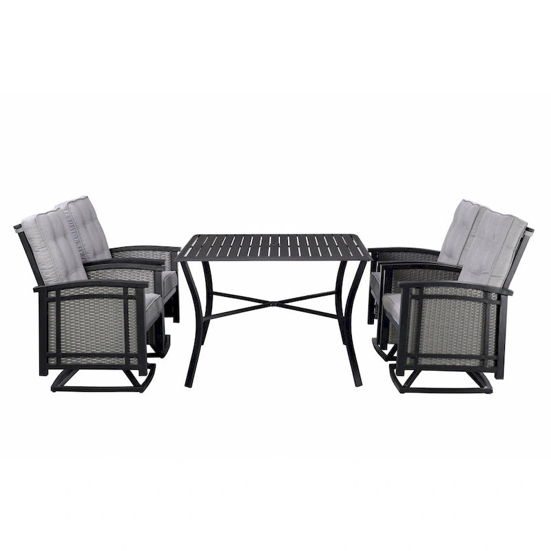 Ensemble de salle à manger d'extérieur Palmetto pivotant à bascule 5 pièces en aluminium et osier avec coussins - Non disponible