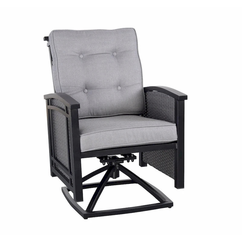 Ensemble de salle à manger d'extérieur Palmetto pivotant à bascule 5 pièces en aluminium et osier avec coussins - Non disponible