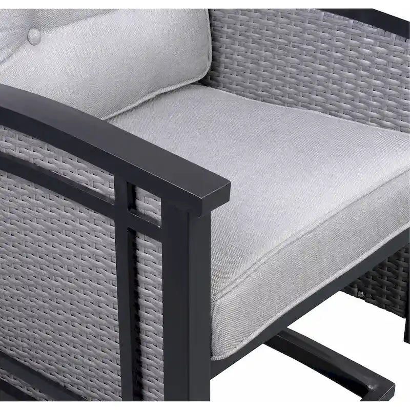 Ensemble de salle à manger d'extérieur Palmetto pivotant à bascule 5 pièces en aluminium et osier avec coussins - Non disponible