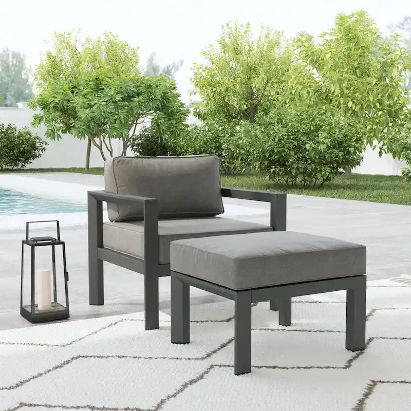 Grayton Gray Aluminum Outdoor Aluminum Lounge Chair - 33 x 32 x 29