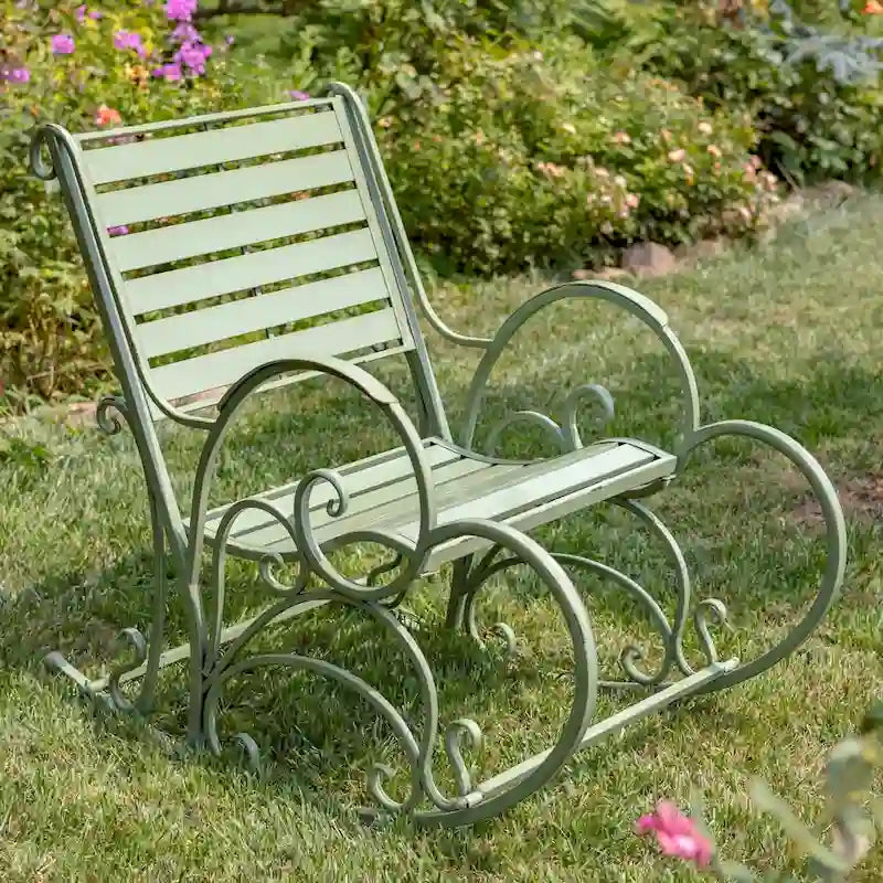 Fauteuil à bascule Monte Carlo 1968 en fer vert antique - 62 cm (L) x 107 cm (l) x 93 cm (H)