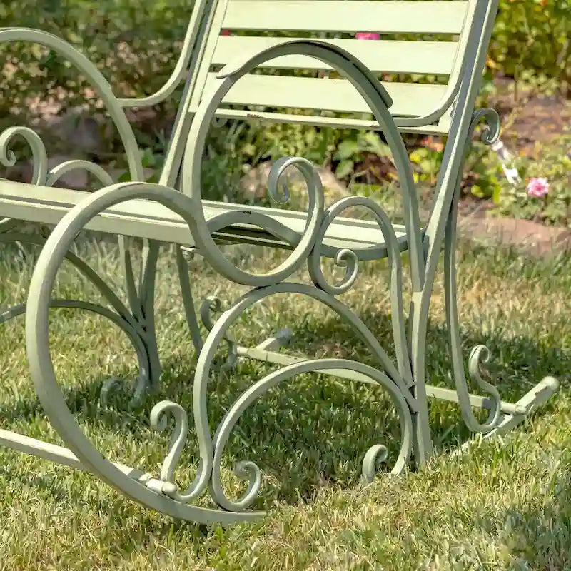 Fauteuil à bascule Monte Carlo 1968 en fer vert antique - 62 cm (L) x 107 cm (l) x 93 cm (H)