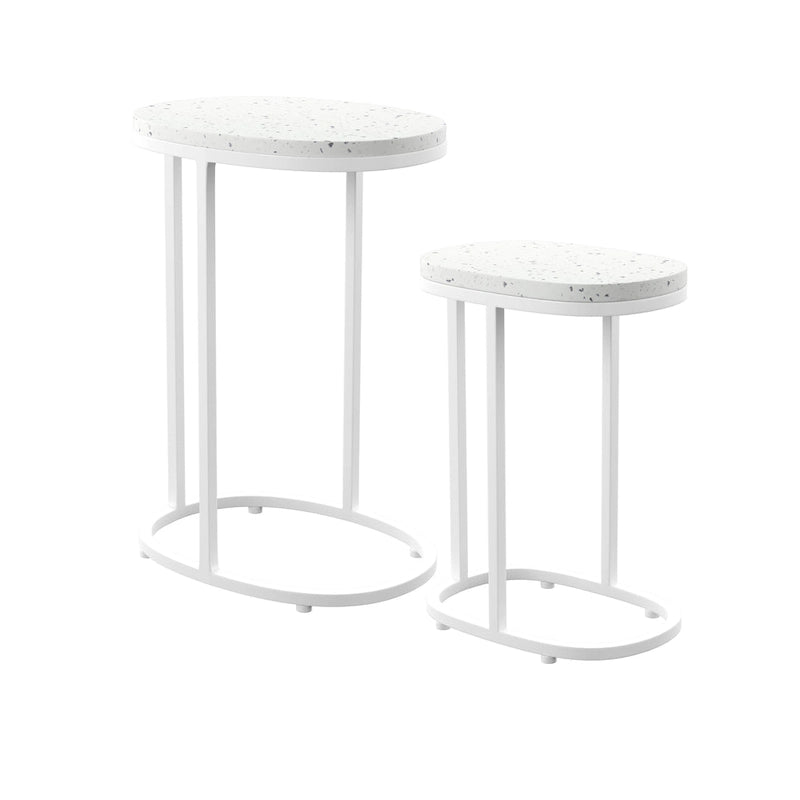 Tables d'appoint gigognes d'extérieur Venido 2 pièces en pierre blanche de SEI Furniture